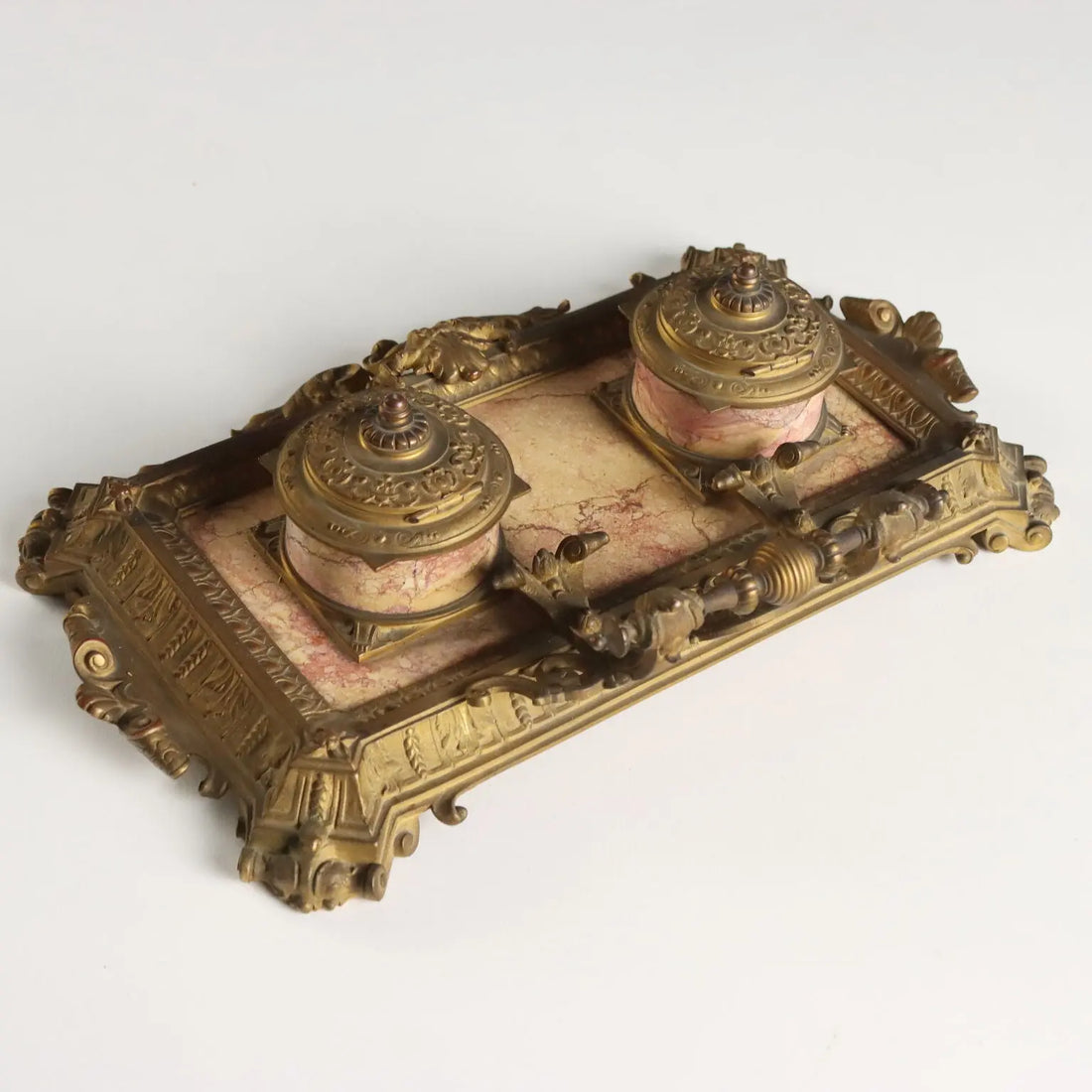 Antique Inkwell Bronze Marble Europe XIX Century