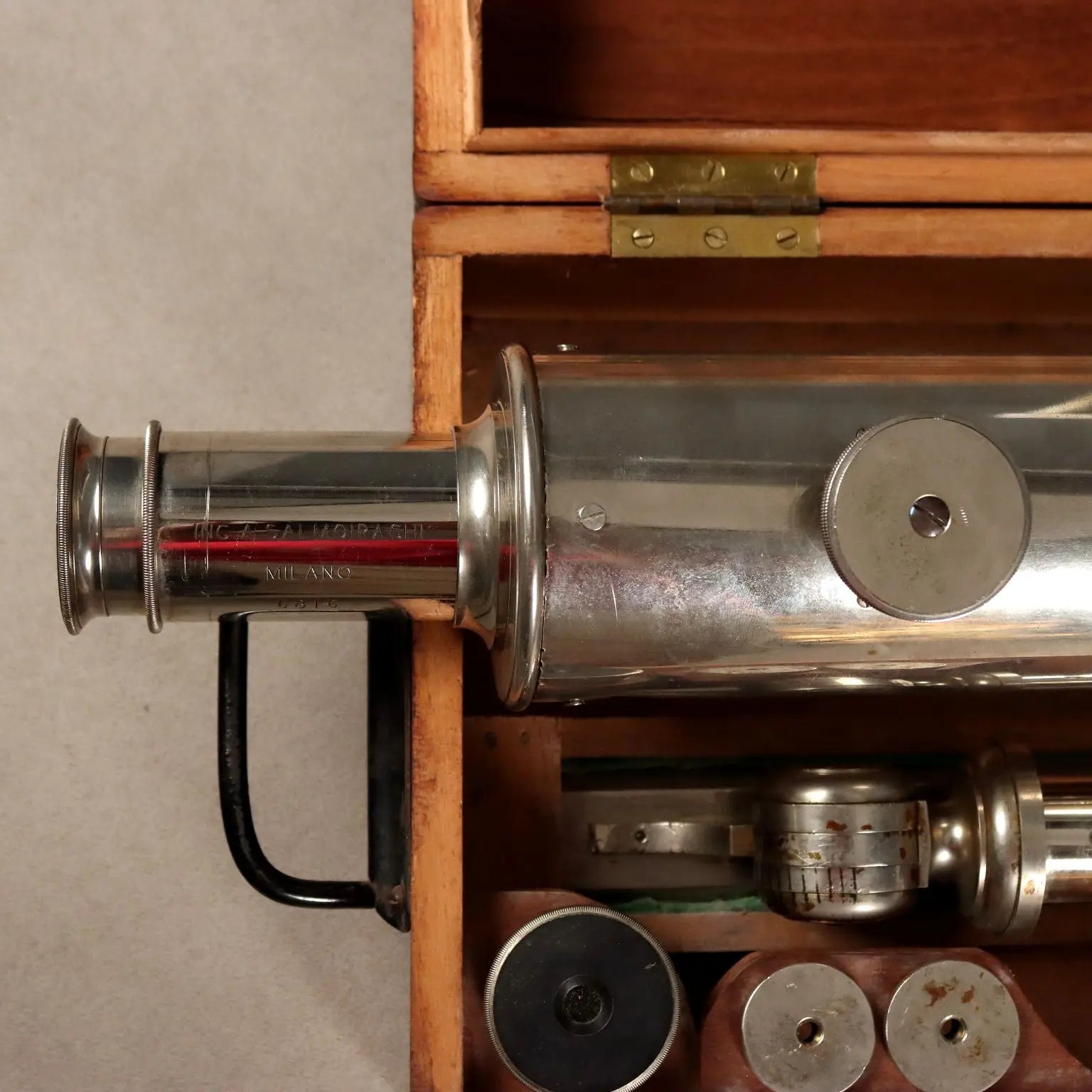 Salmoiraghi Milano Spotting Scope Wooden Case Italy 1920s-1930s