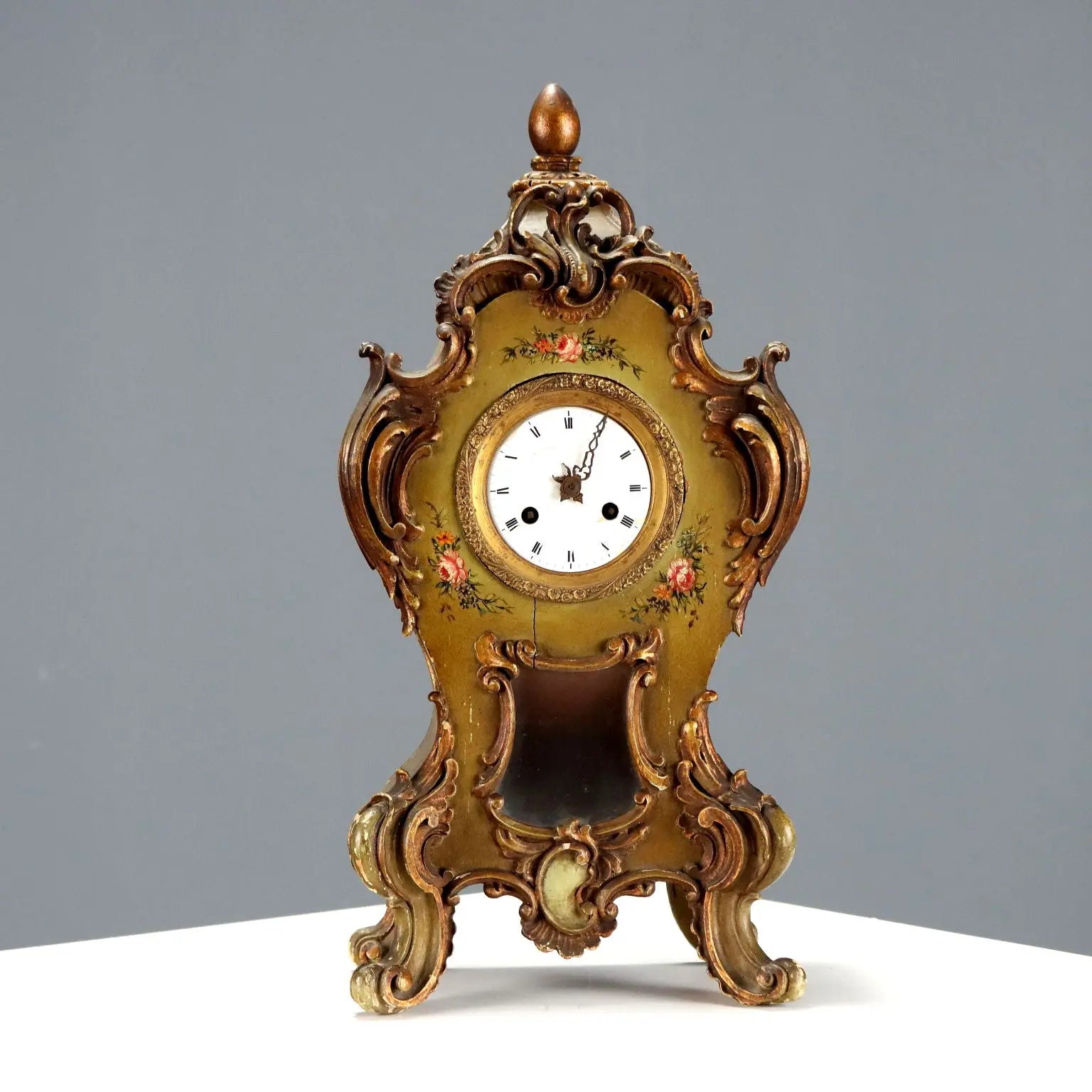 Antique Pendulum Clock Wood Hand-Sculpted France XIX-XX Century