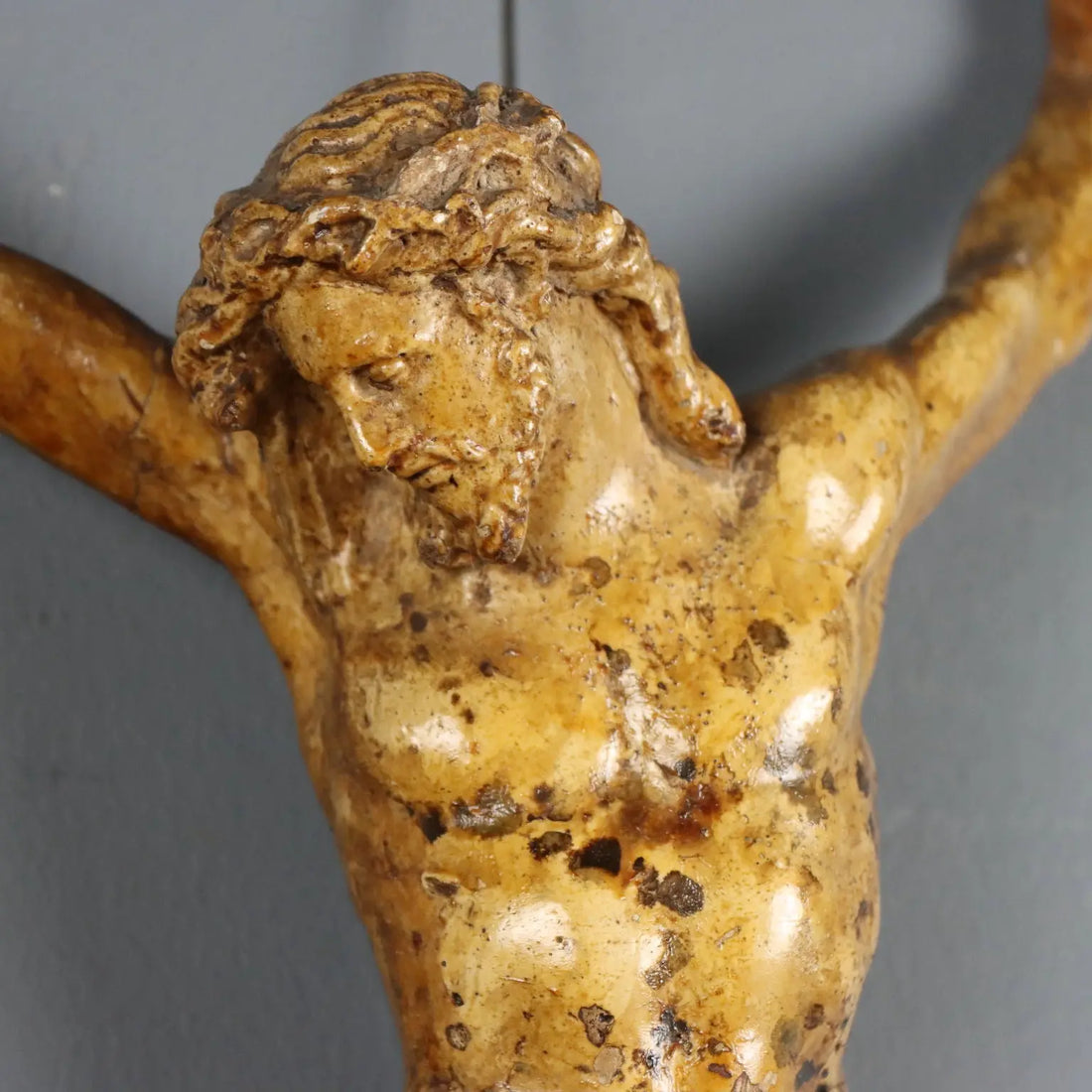 Antique Crucifix Carved Lacquered Wood Italy XVIII-XIX Century