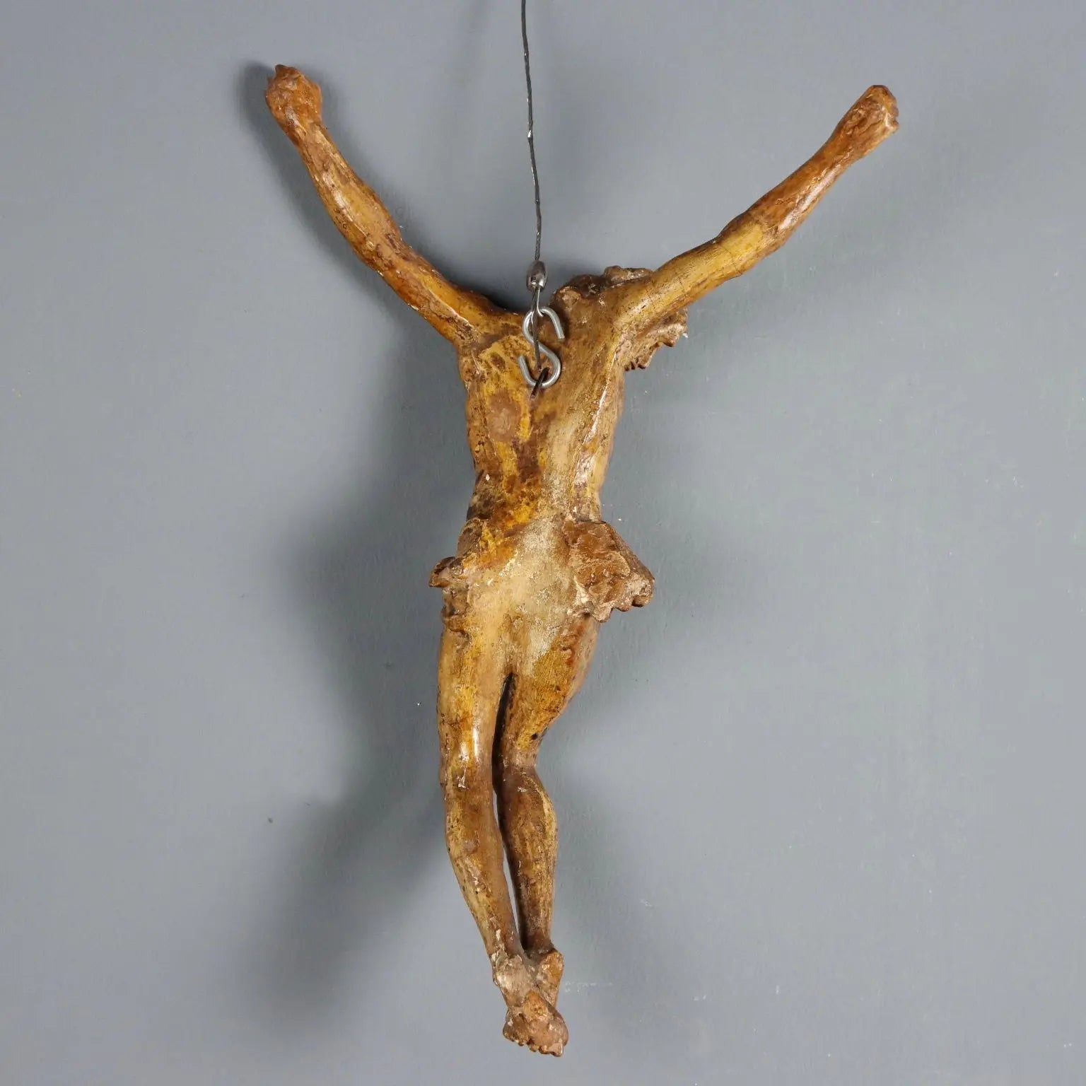 Antique Crucifix Carved Lacquered Wood Italy XVIII-XIX Century