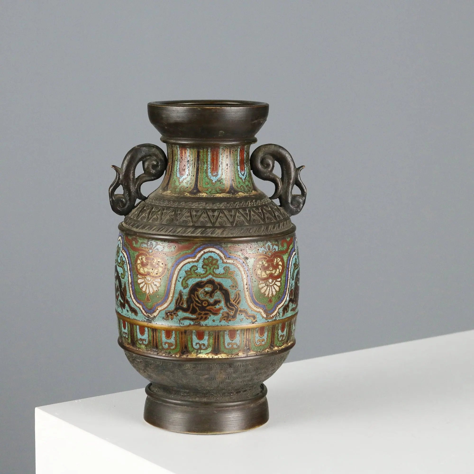 Antique Cloisonné Vase Decorated Bronze Japan XIX Century