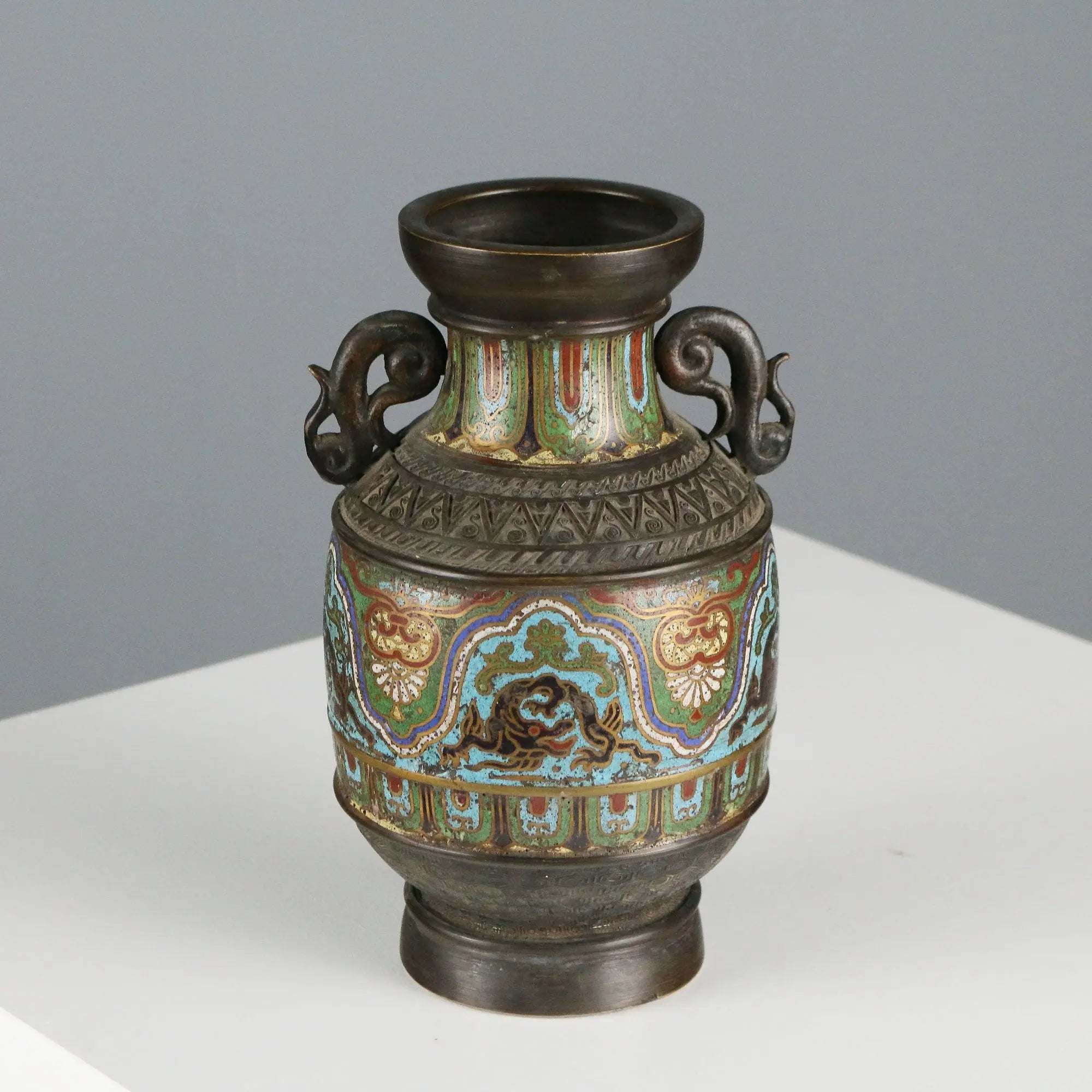 Antique Cloisonné Vase Decorated Bronze Japan XIX Century