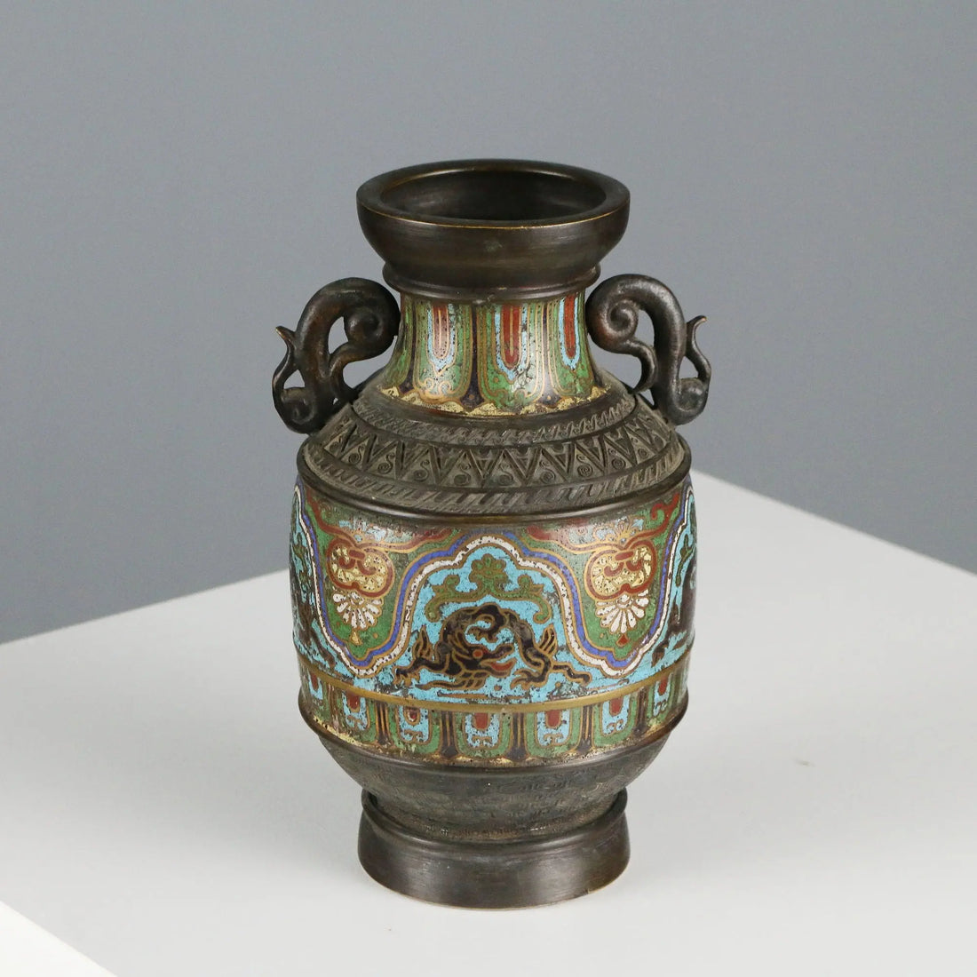 Antique Cloisonné Vase Decorated Bronze Japan XIX Century
