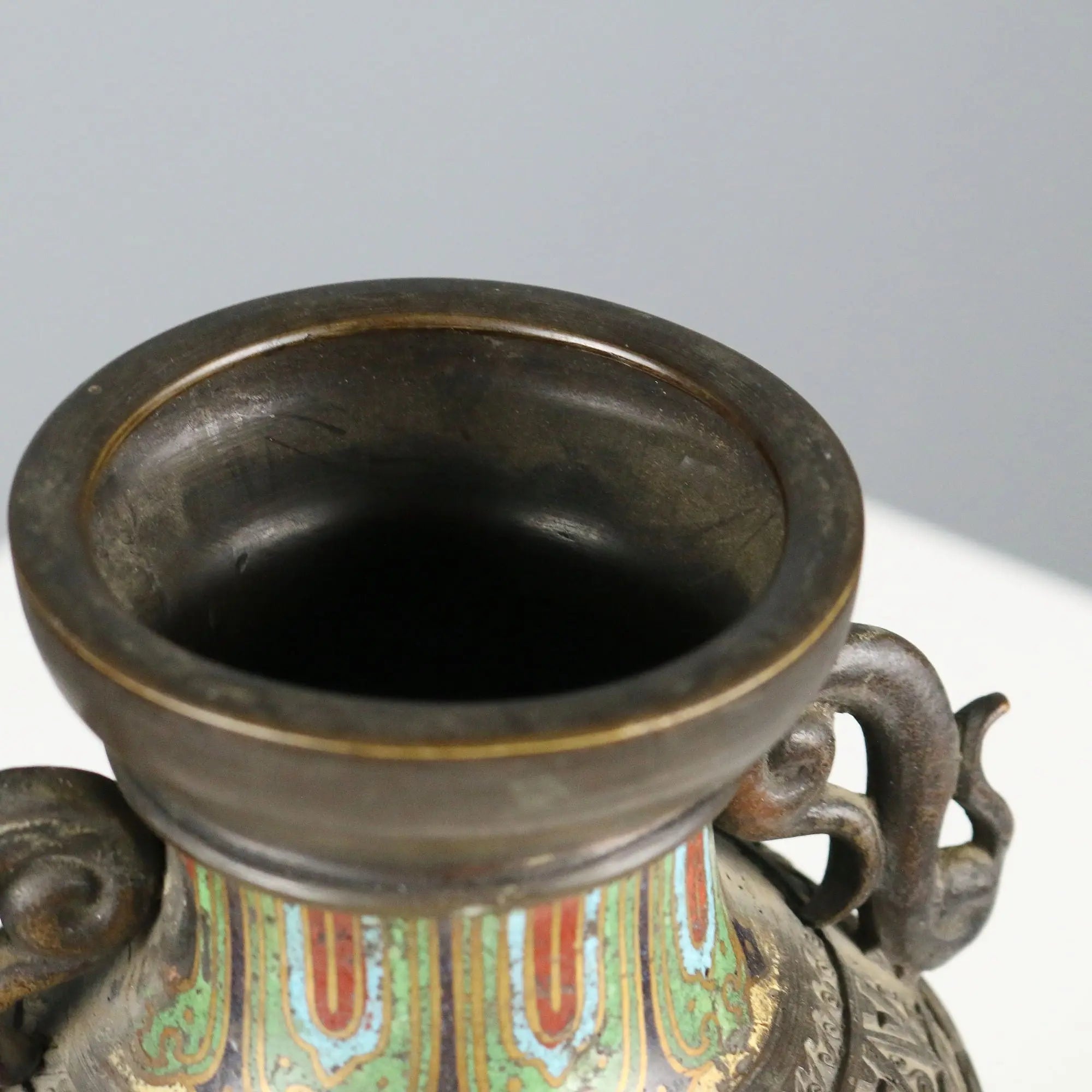 Antique Cloisonné Vase Decorated Bronze Japan XIX Century