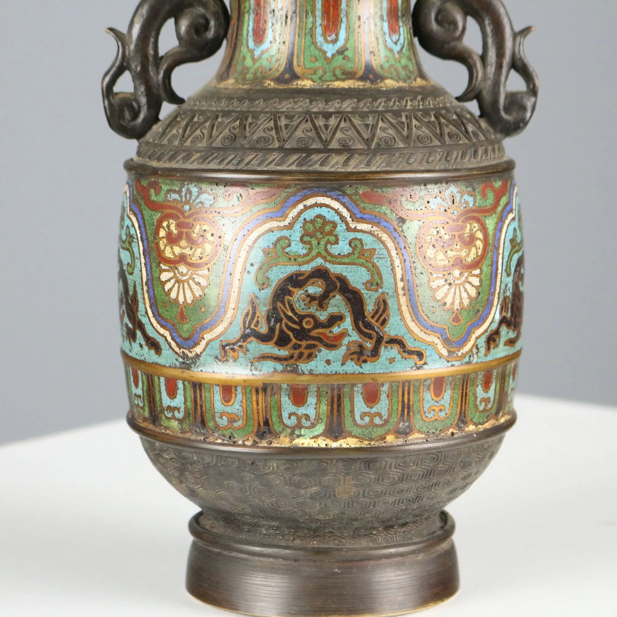 Antique Cloisonné Vase Decorated Bronze Japan XIX Century