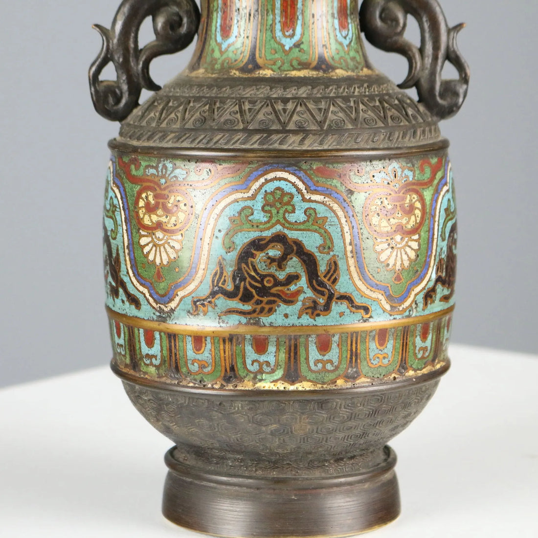Antique Cloisonné Vase Decorated Bronze Japan XIX Century