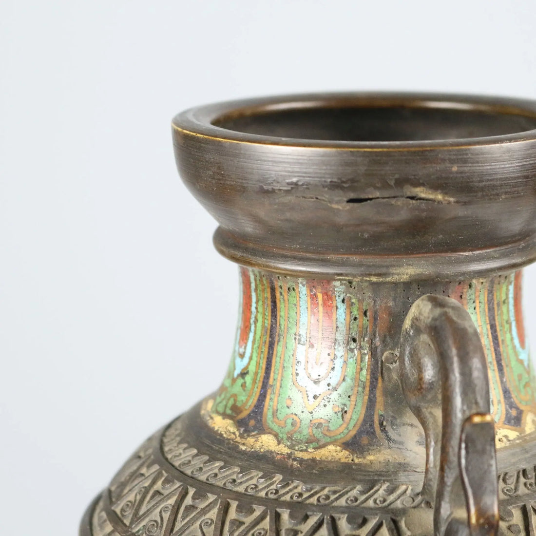 Antique Cloisonné Vase Decorated Bronze Japan XIX Century