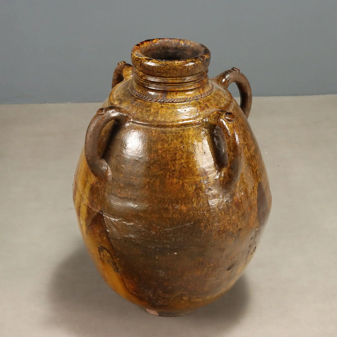 Antique Glazed Terracotta Jar Decorations Italy XX Century