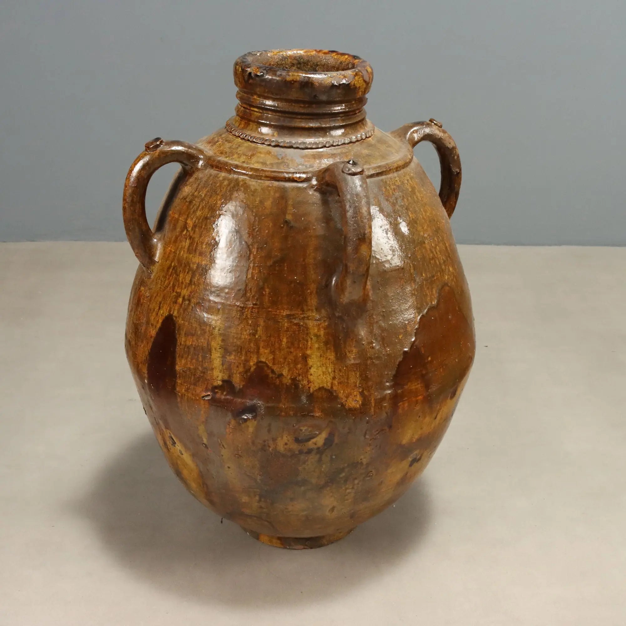 Antique Glazed Terracotta Jar Decorations Italy XX Century
