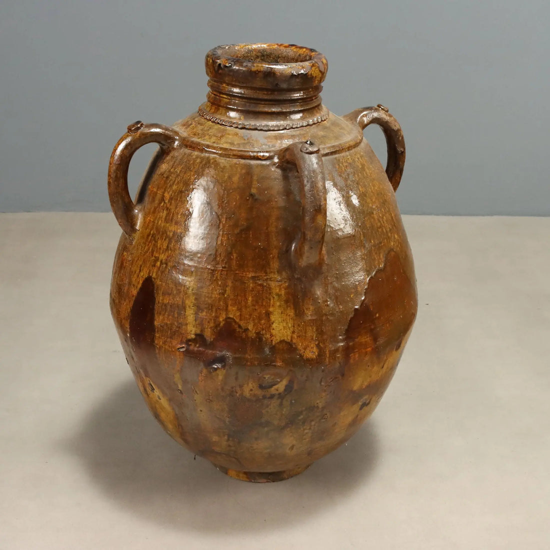 Antique Glazed Terracotta Jar Decorations Italy XX Century