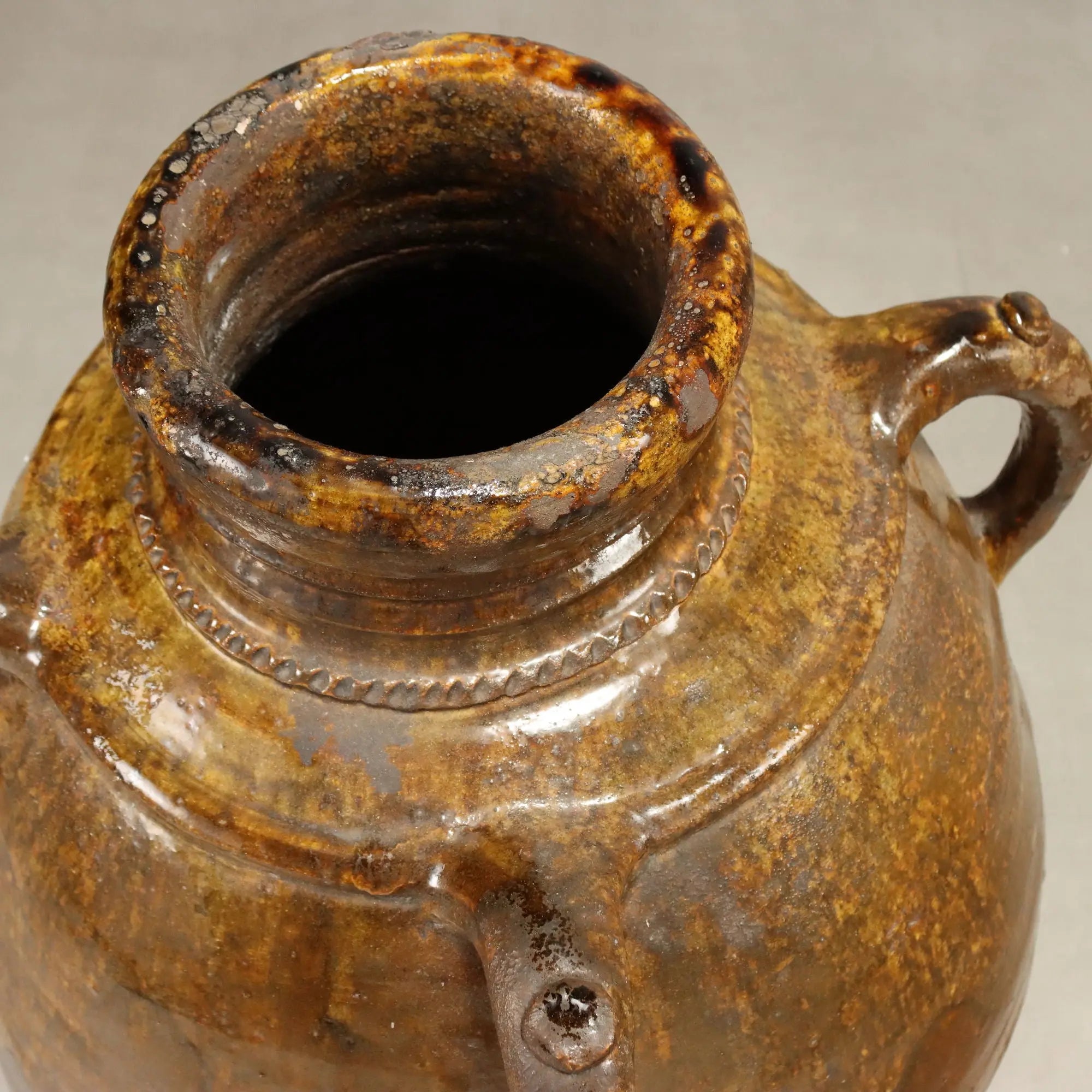 Antique Glazed Terracotta Jar Decorations Italy XX Century