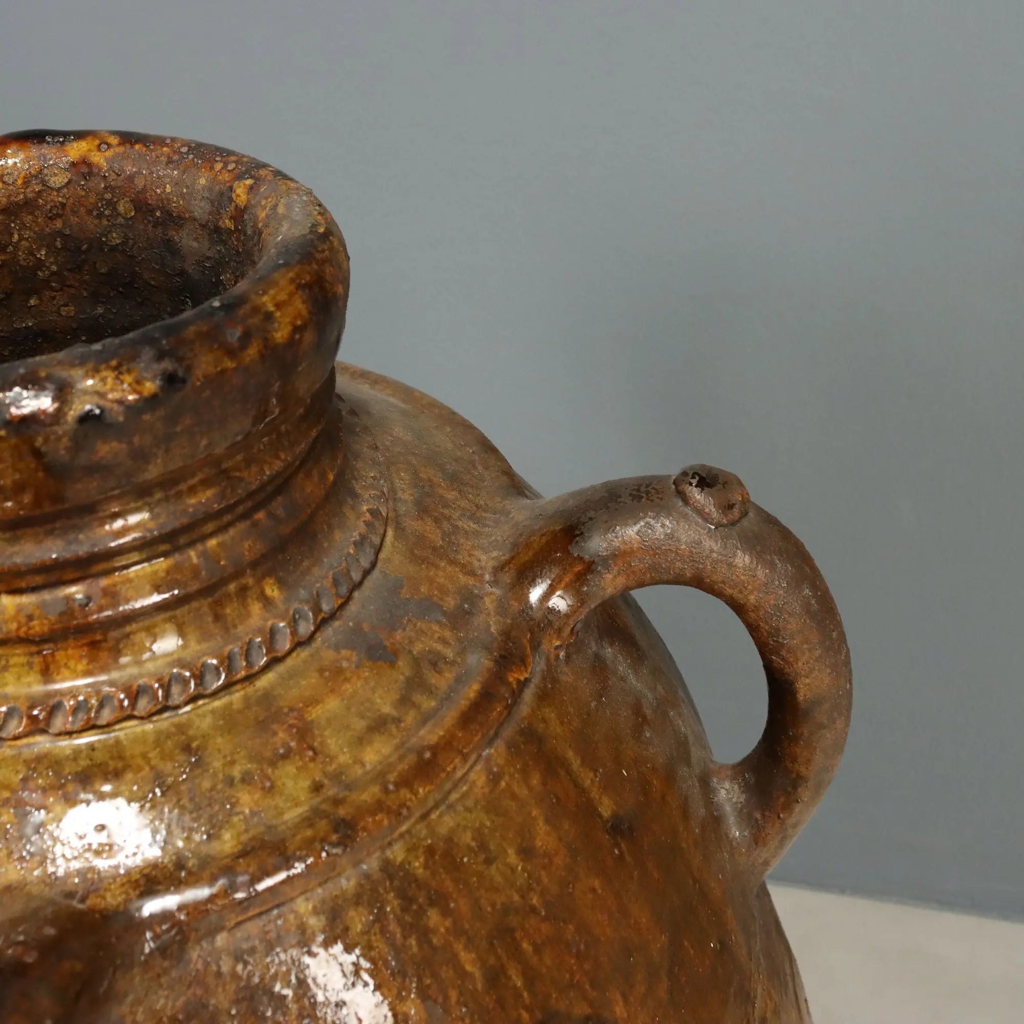 Antique Glazed Terracotta Jar Decorations Italy XX Century