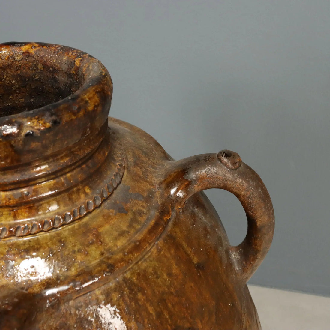 Antique Glazed Terracotta Jar Decorations Italy XX Century