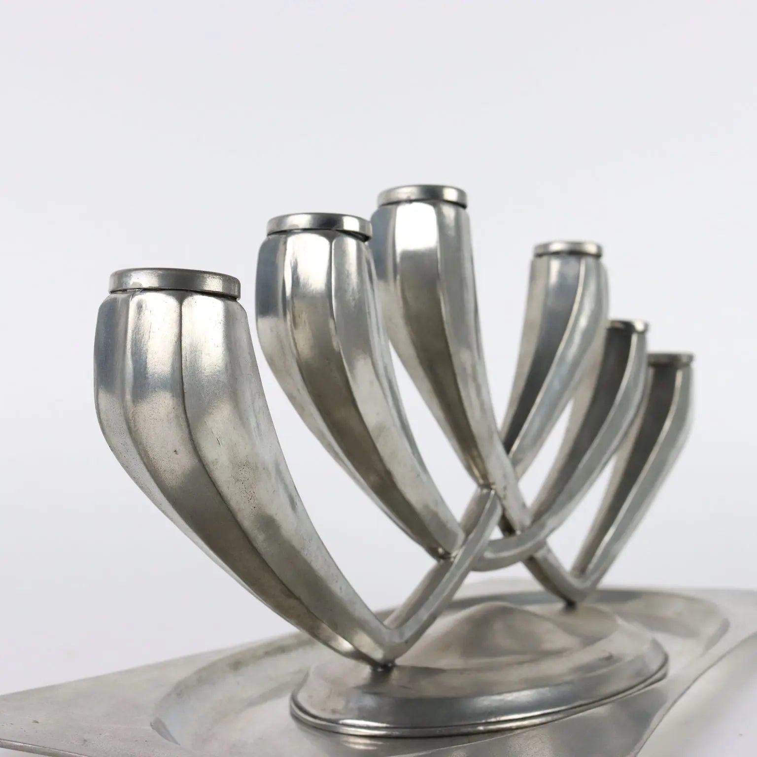 Vintage Candle-Holder and Tray Pewter G. Patrini Atena Italy - Italy, 1980s | Modernism | 