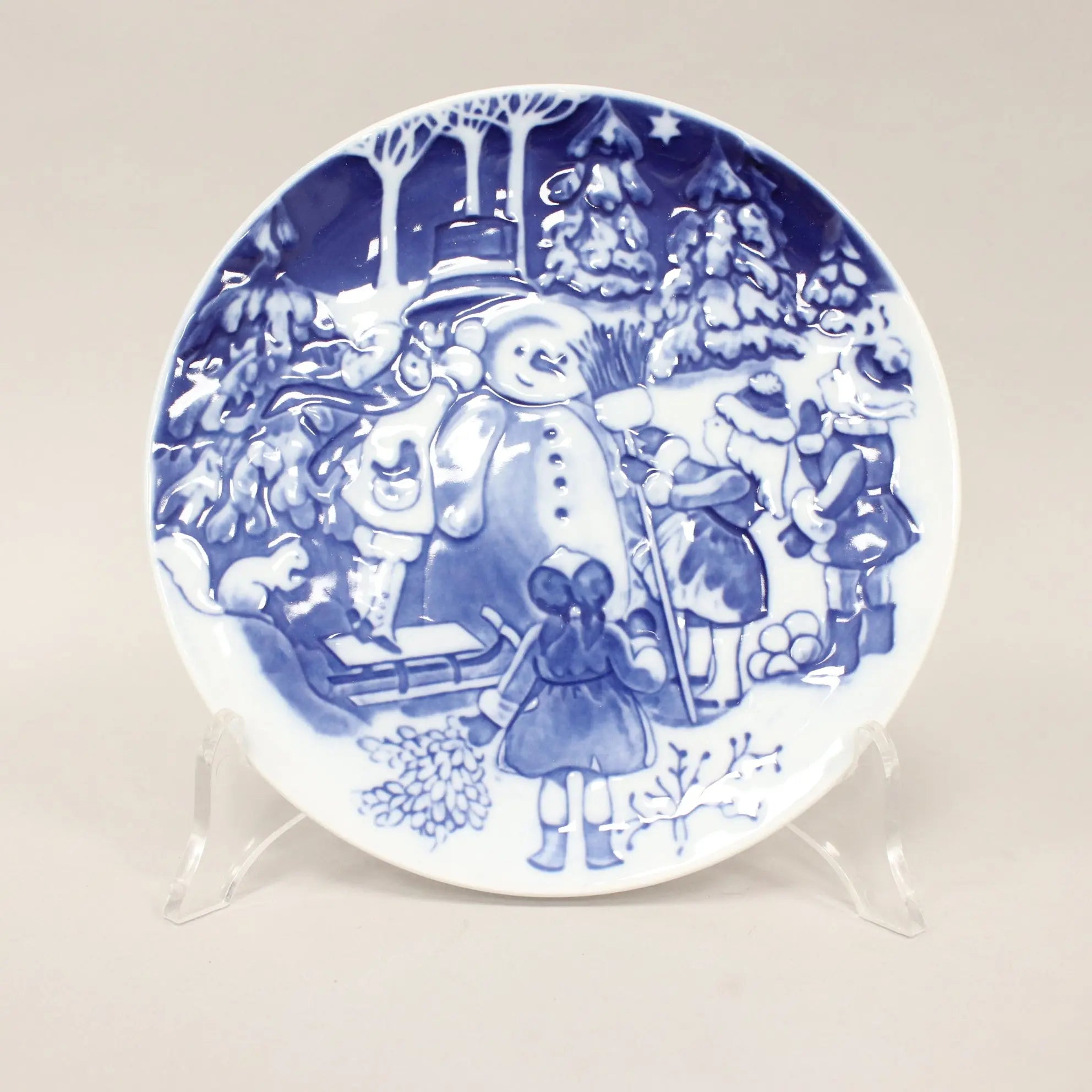 Royal Copenhagen Plate Christmas Blue Porcelain 1999 - Snowman | Modernism | 