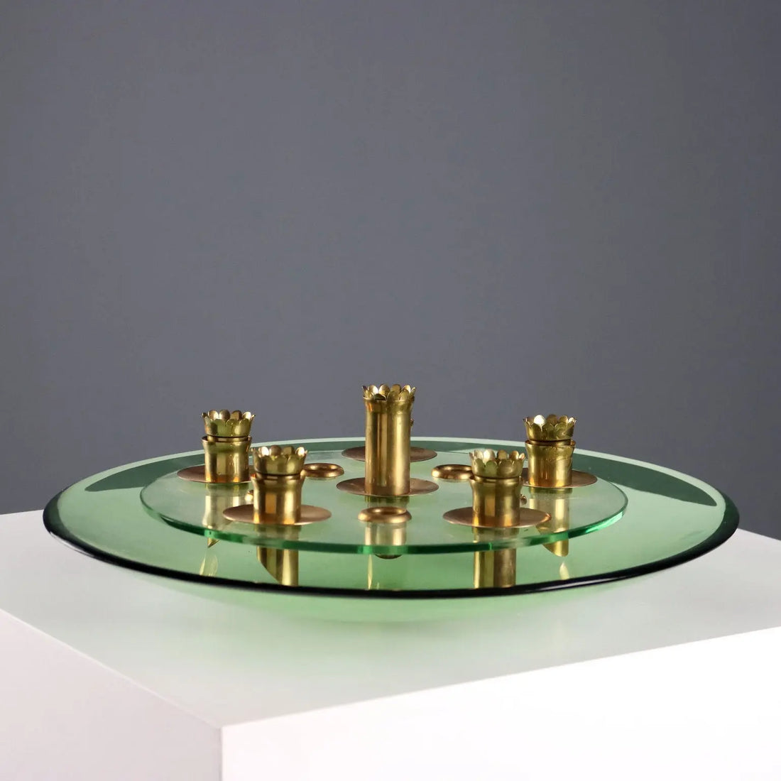 Vintage Centerpiece Fontana Arte Style Brass Glass 1950s - Italy, 1950s | Modernism | 