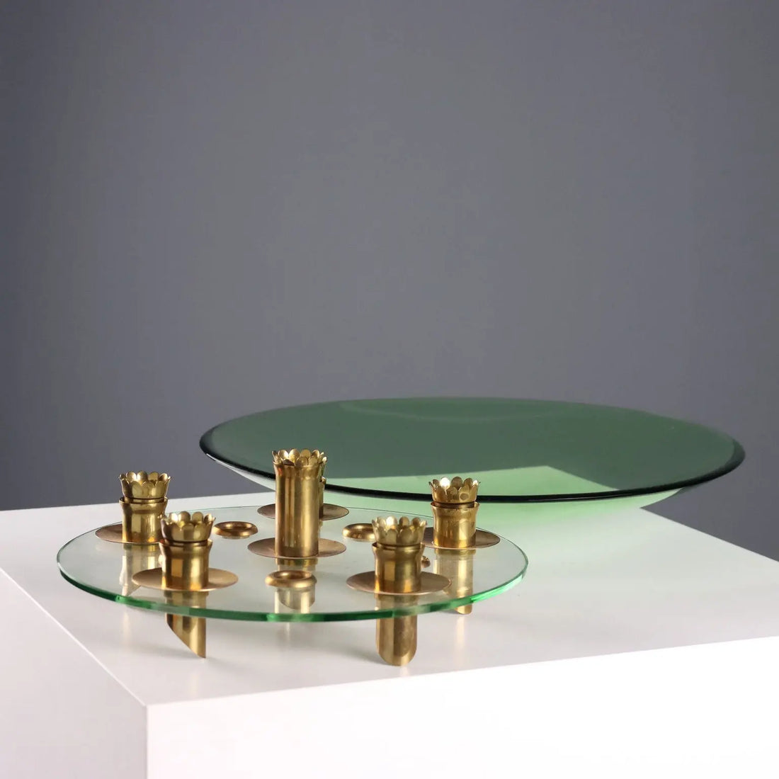 Vintage Centerpiece Fontana Arte Style Brass Glass 1950s - Italy, 1950s | Modernism | 