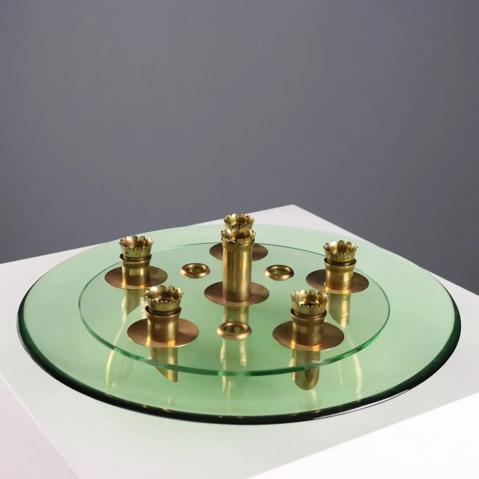 Vintage Centerpiece Fontana Arte Style Brass Glass 1950s - Italy, 1950s | Modernism | 