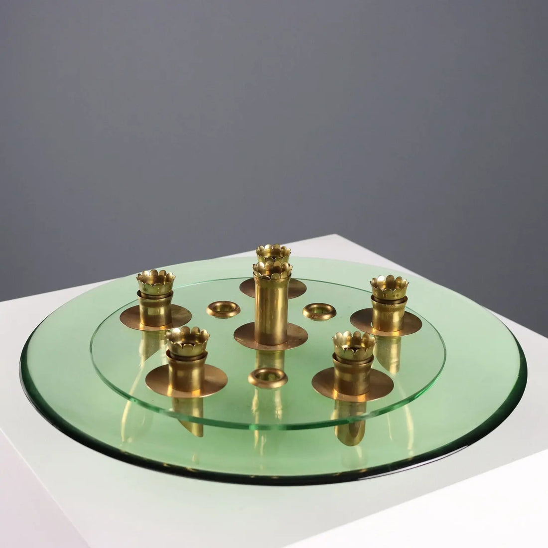 Vintage Centerpiece Fontana Arte Style Brass Glass 1950s - Italy, 1950s | Modernism | 