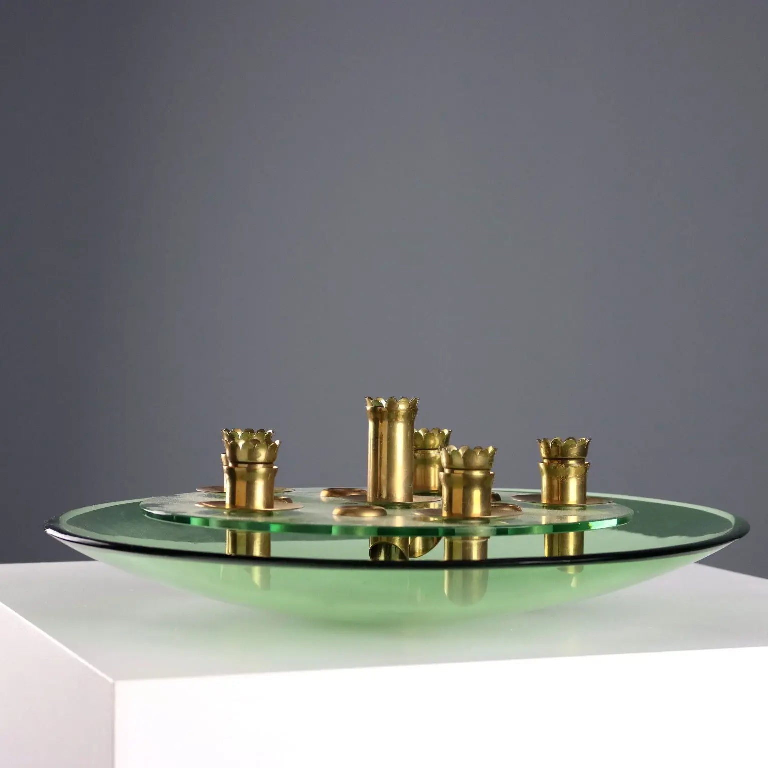 Vintage Centerpiece Fontana Arte Style Brass Glass 1950s - Italy, 1950s | Modernism | 