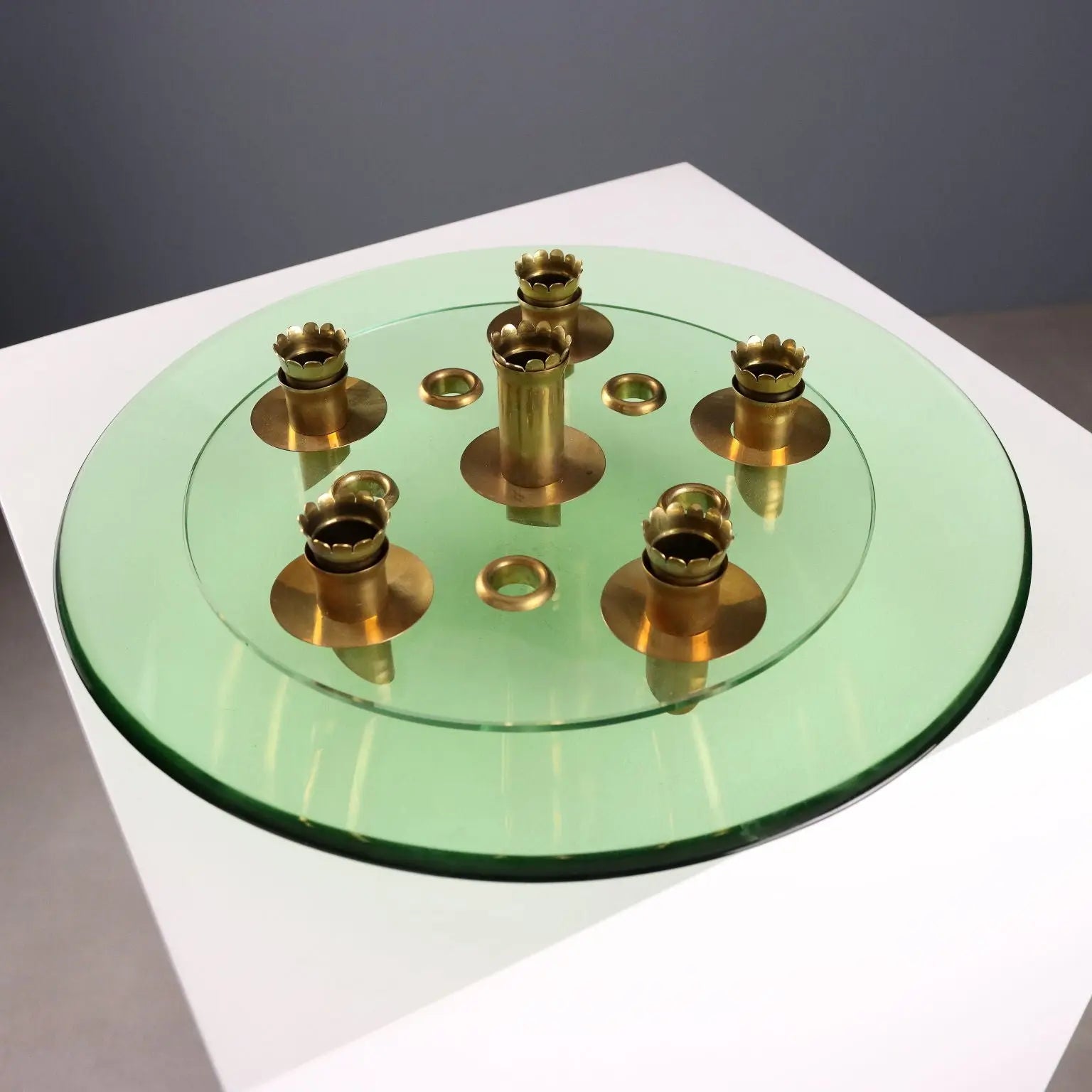 Vintage Centerpiece Fontana Arte Style Brass Glass 1950s - Italy, 1950s | Modernism | 