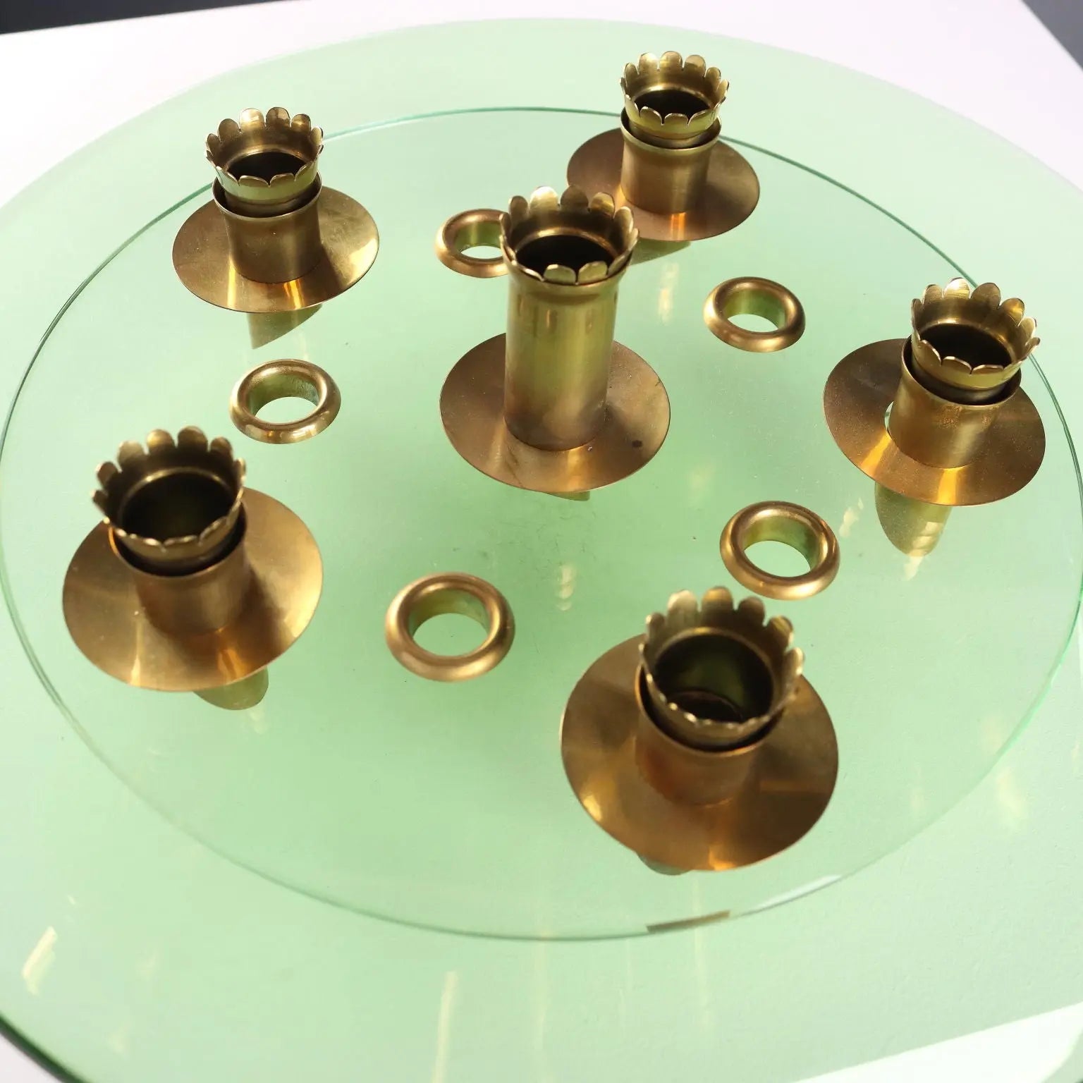 Vintage Centerpiece Fontana Arte Style Brass Glass 1950s - Italy, 1950s | Modernism | 