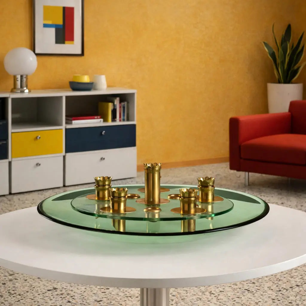 Vintage Centerpiece Fontana Arte Style Brass Glass 1950s - Italy, 1950s | Modernism | 