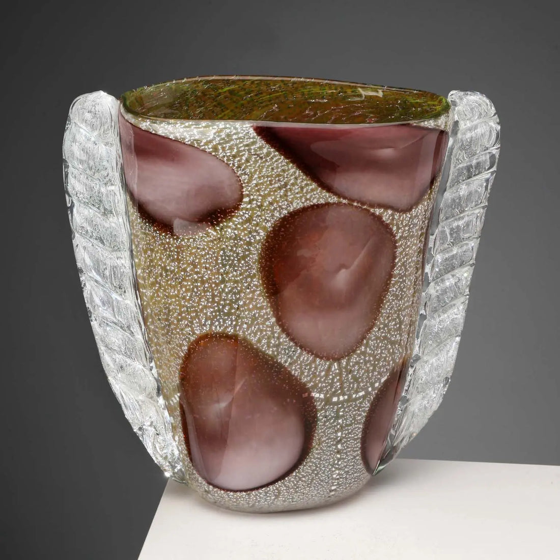 Murano Glass Vase with Silver Leaf 1950s