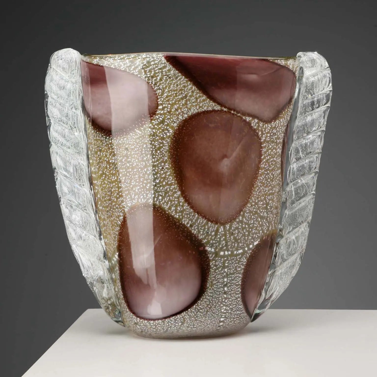 Murano Glass Vase with Silver Leaf 1950s