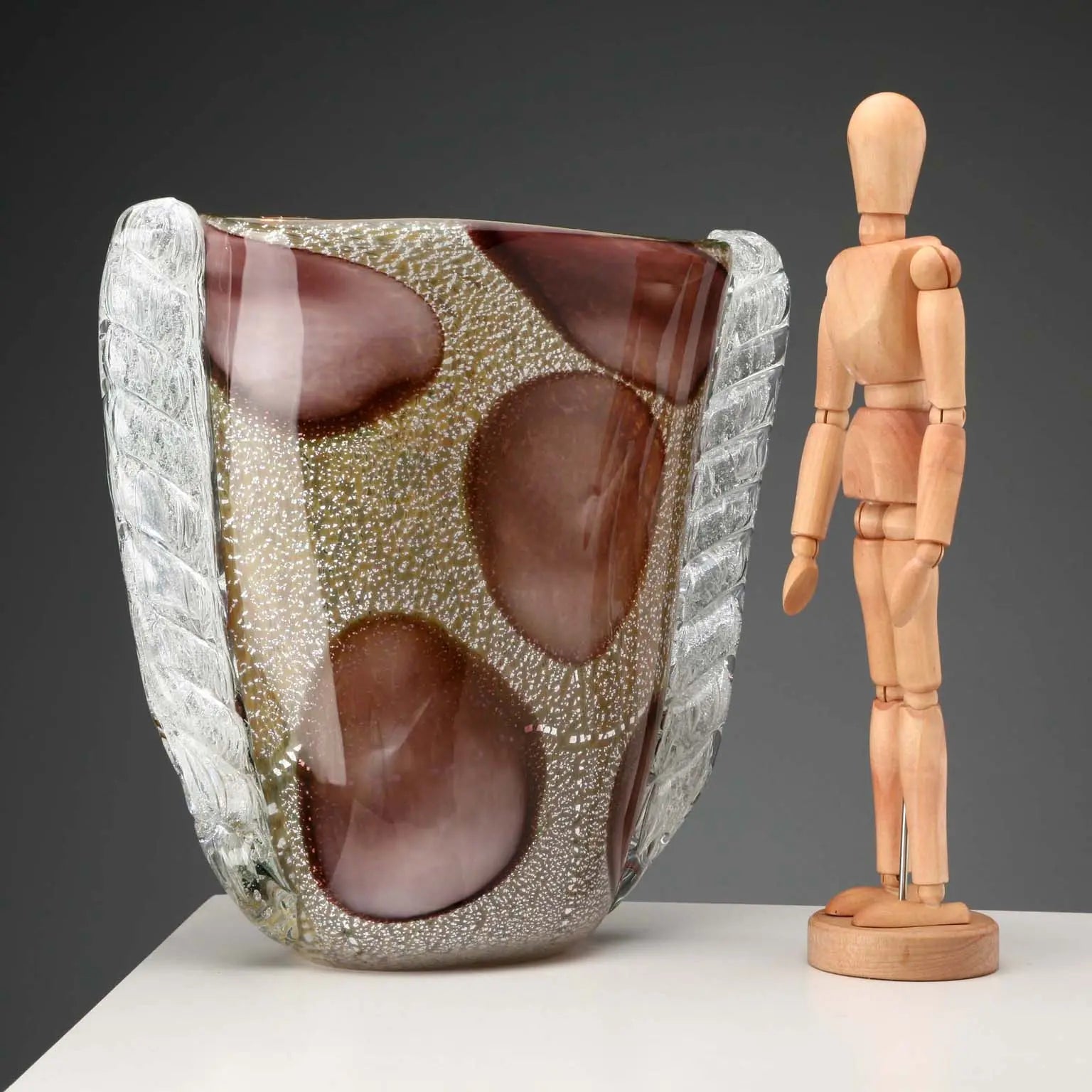 Murano Glass Vase with Silver Leaf 1950s