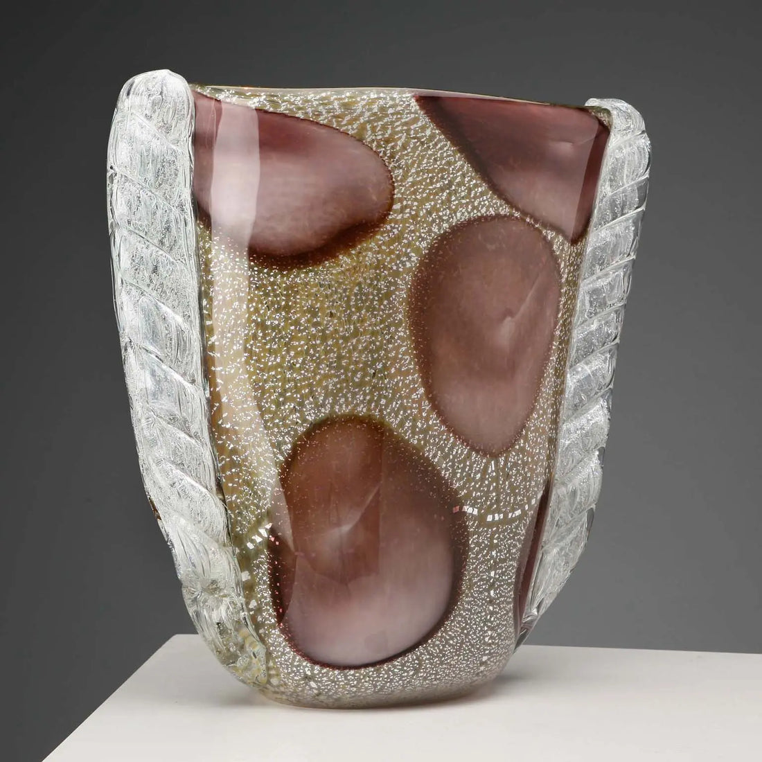 Murano Glass Vase with Silver Leaf 1950s