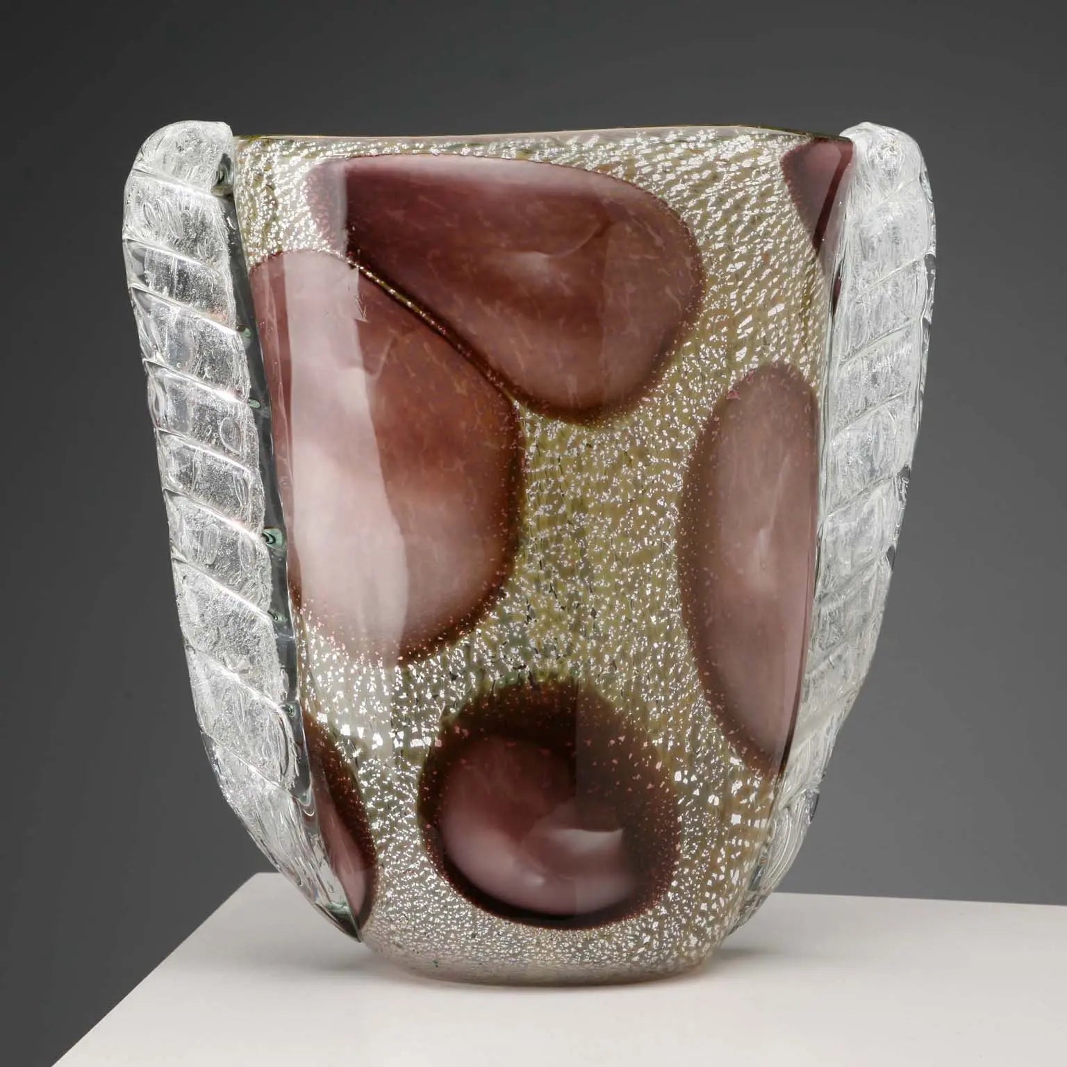 Murano Glass Vase with Silver Leaf 1950s
