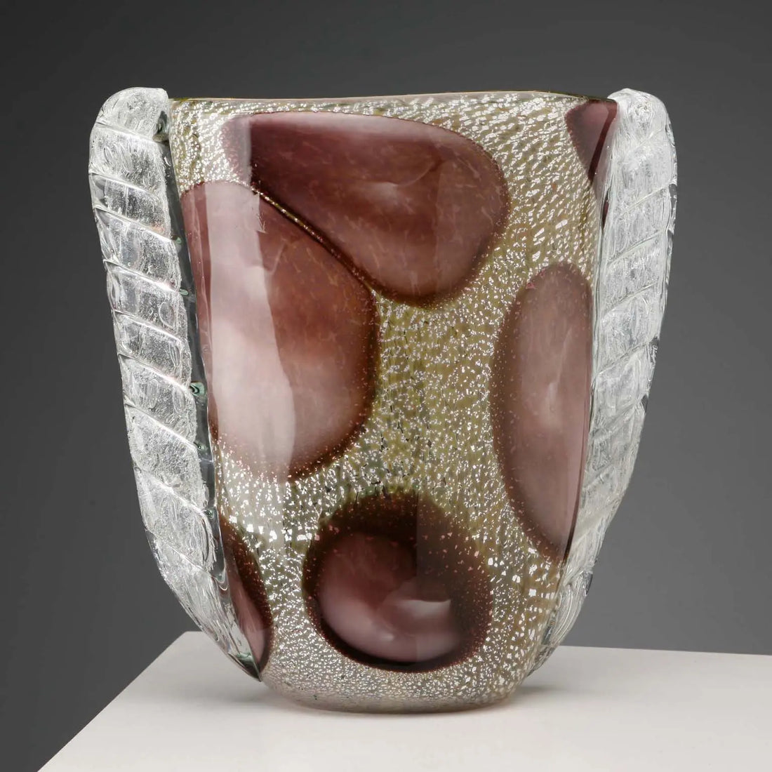 Murano Glass Vase with Silver Leaf 1950s
