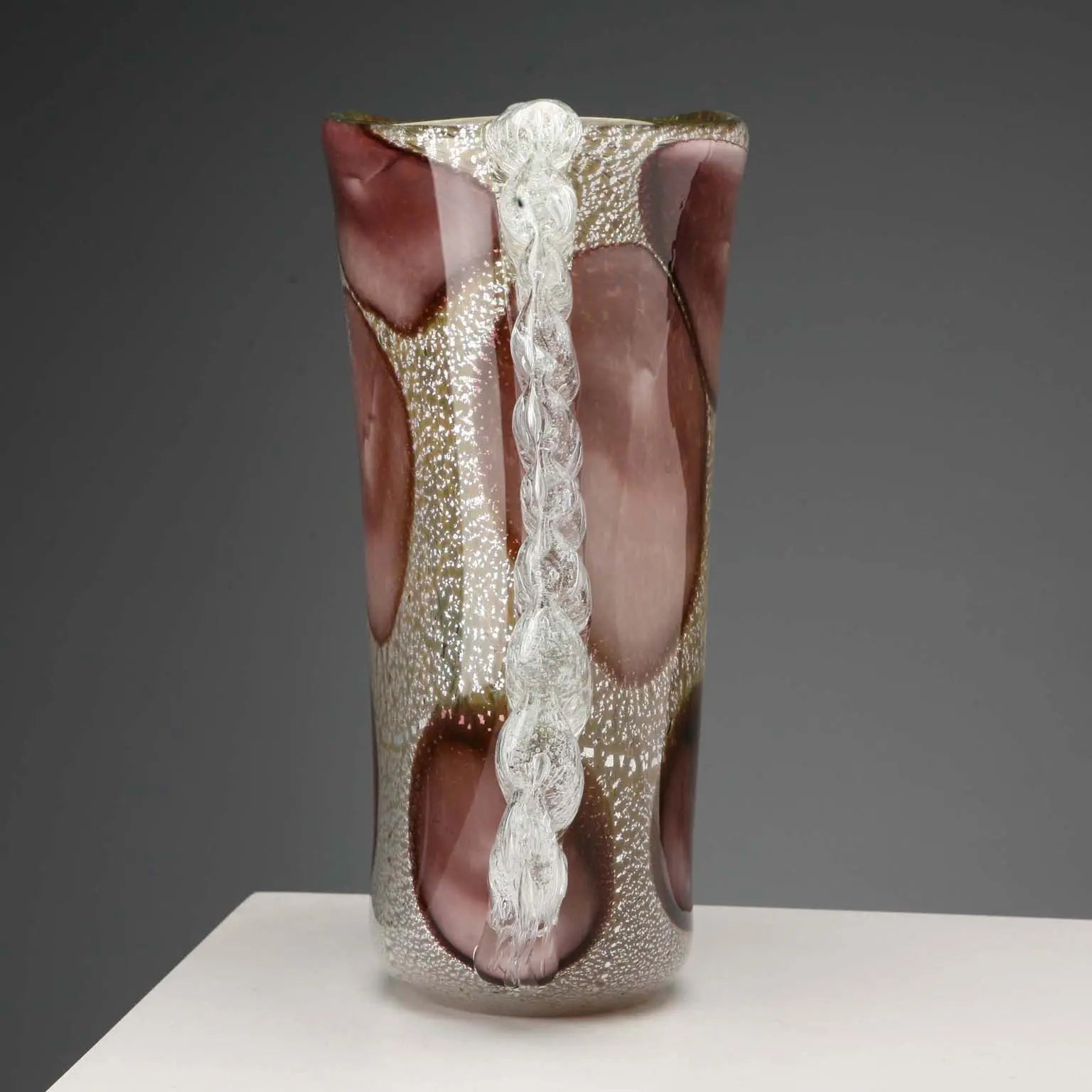 Murano Glass Vase with Silver Leaf 1950s