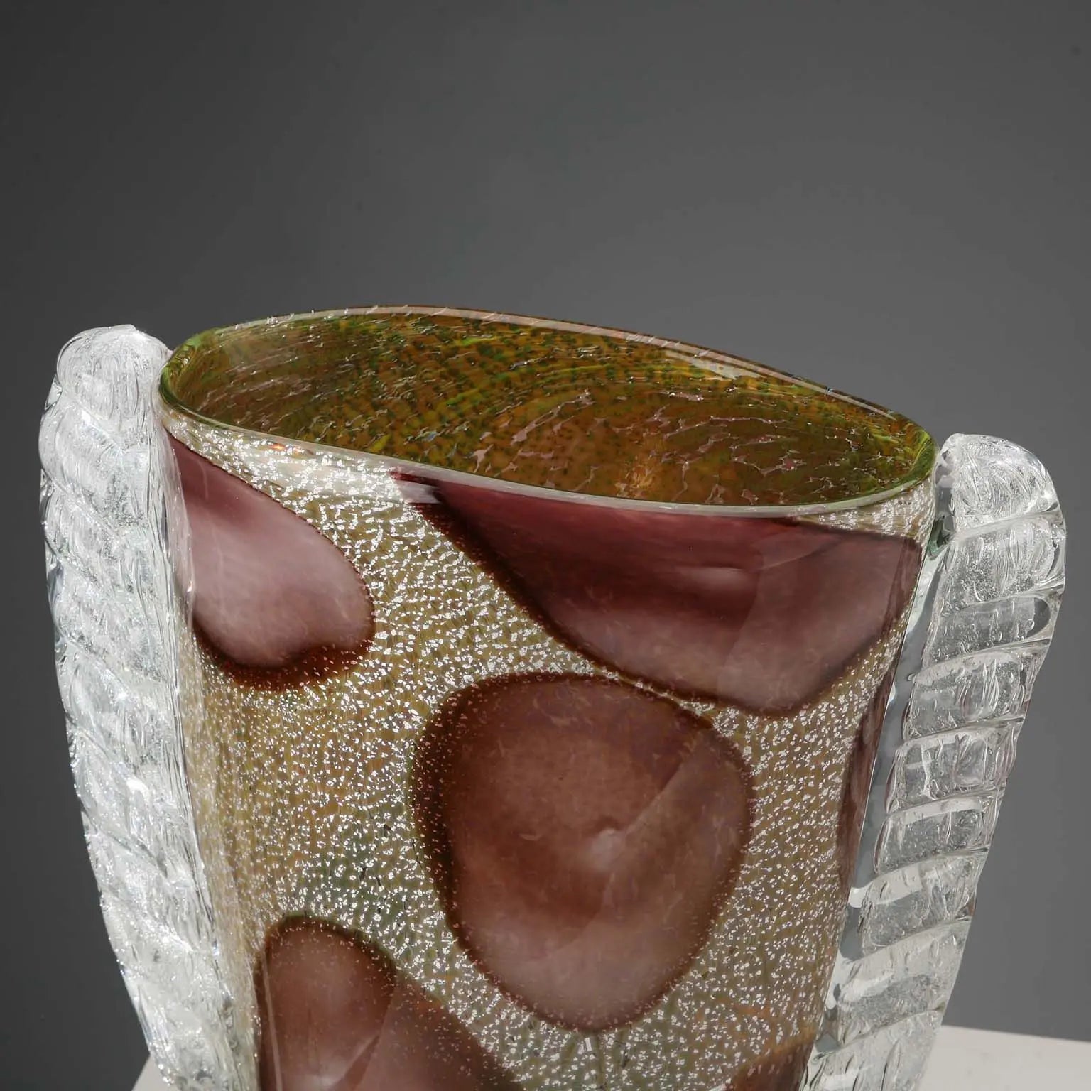 Murano Glass Vase with Silver Leaf 1950s