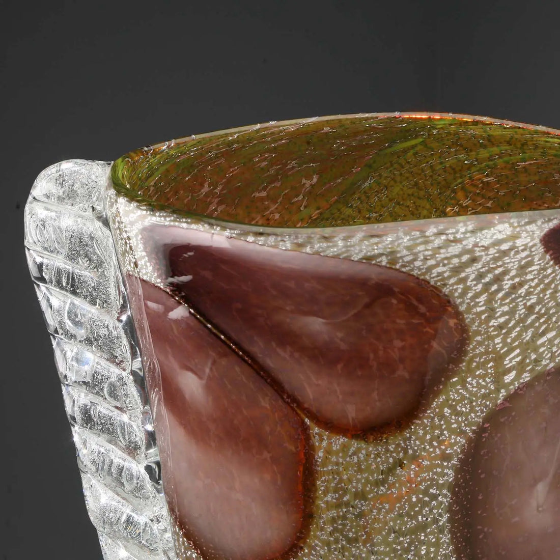Murano Glass Vase with Silver Leaf 1950s