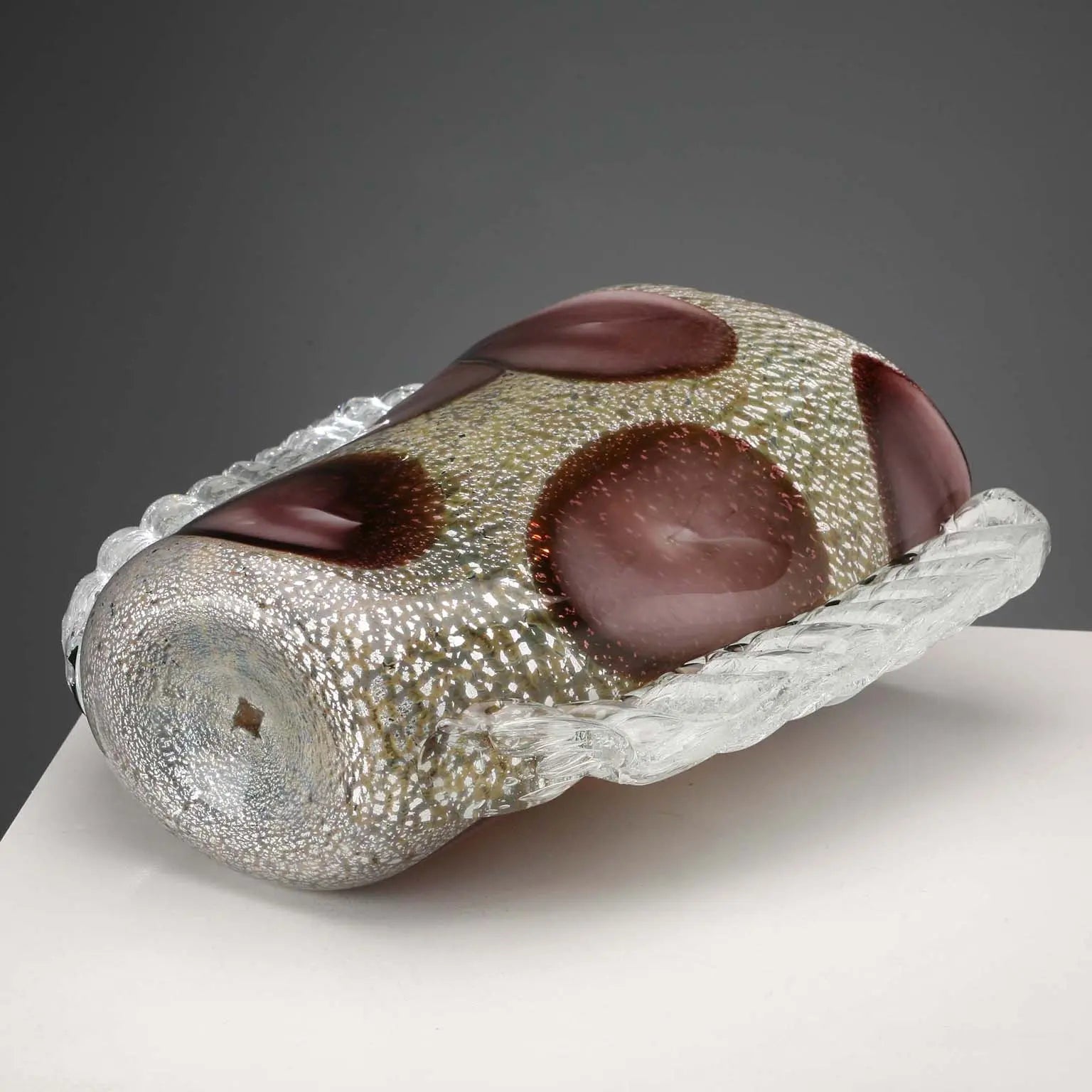 Murano Glass Vase with Silver Leaf 1950s