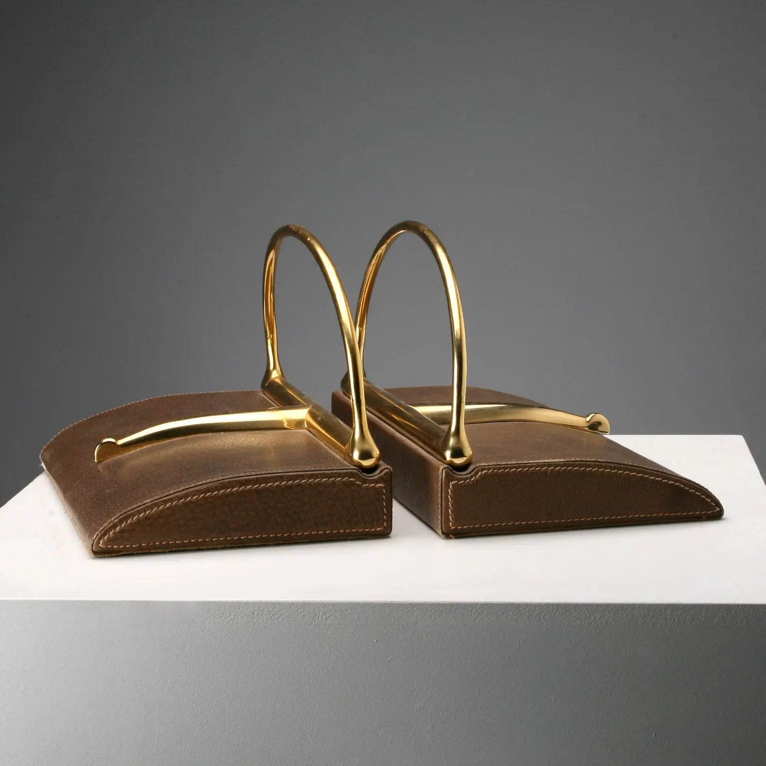 Vintage Gucci Bookends Leather Brass Design Italy 1970s - Italy, 1970s | Modernism | 