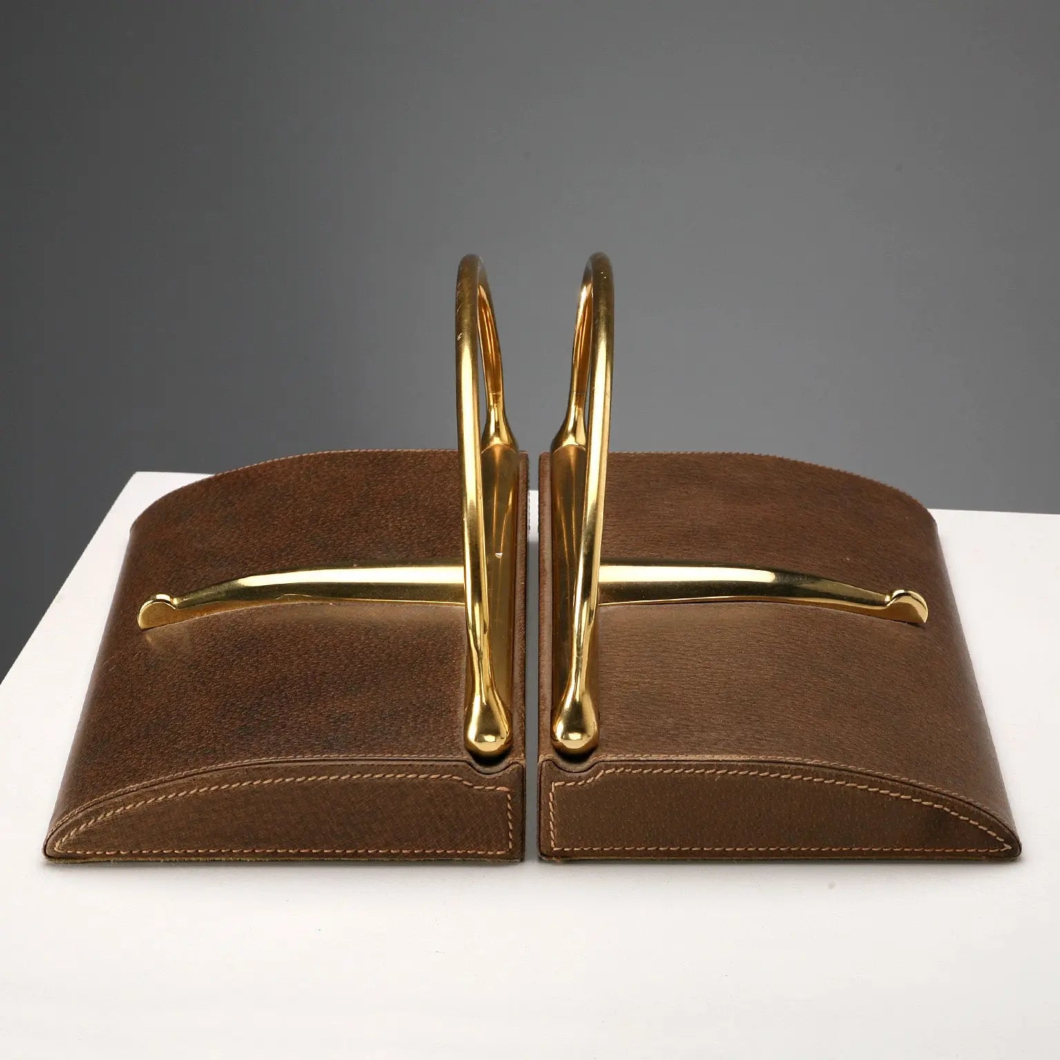 Vintage Gucci Bookends Leather Brass Design Italy 1970s - Italy, 1970s | Modernism | 