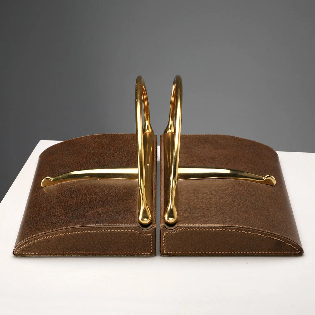 Vintage Gucci Bookends Leather Brass Design Italy 1970s - Italy, 1970s | Modernism | 