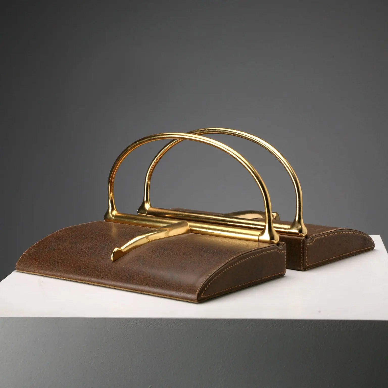Vintage Gucci Bookends Leather Brass Design Italy 1970s - Italy, 1970s | Modernism | 