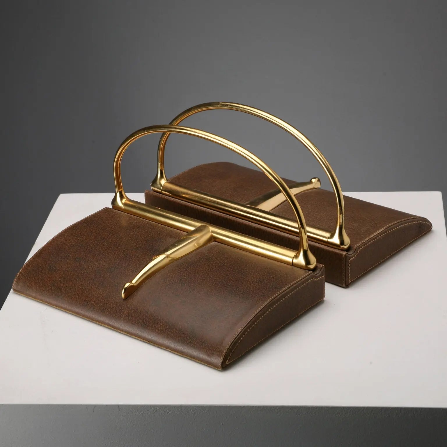 Vintage Gucci Bookends Leather Brass Design Italy 1970s - Italy, 1970s | Modernism | 
