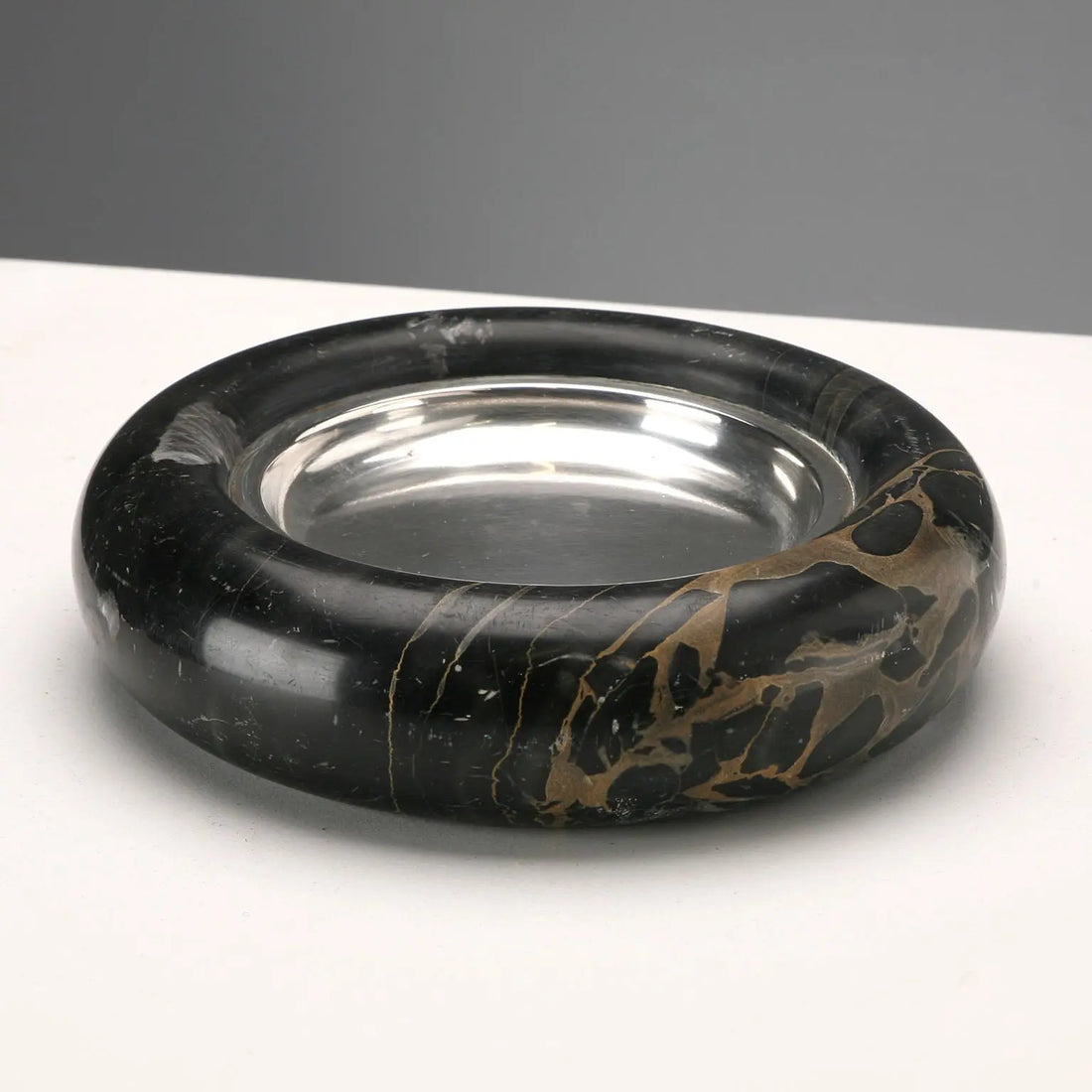 1970s Black Marble and Silver Valet Tray