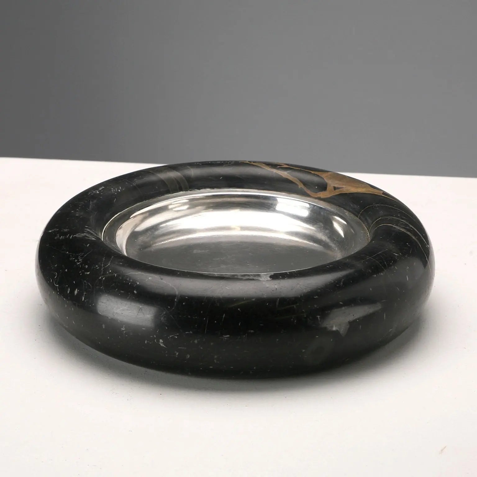 1970s Black Marble and Silver Valet Tray