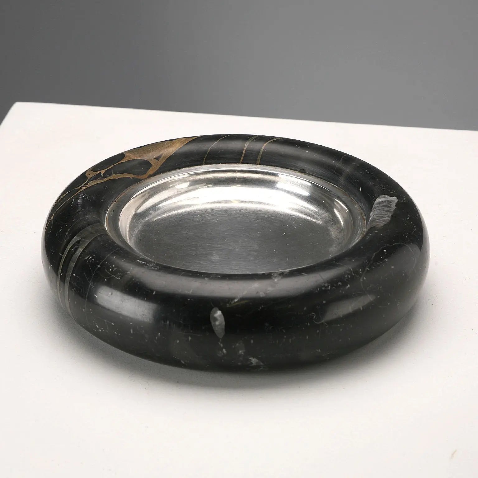 1970s Black Marble and Silver Valet Tray