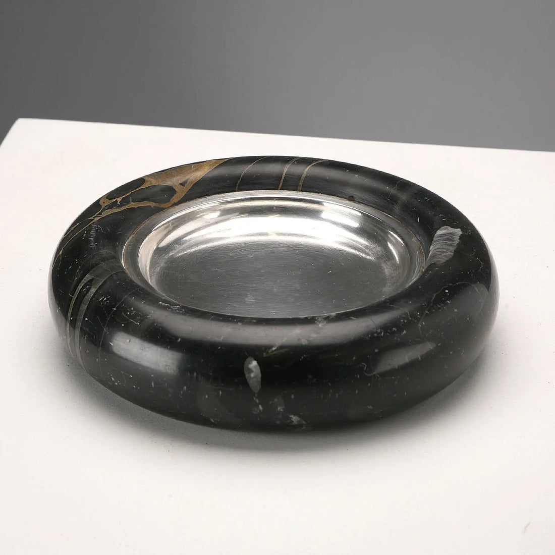 1970s Black Marble and Silver Valet Tray