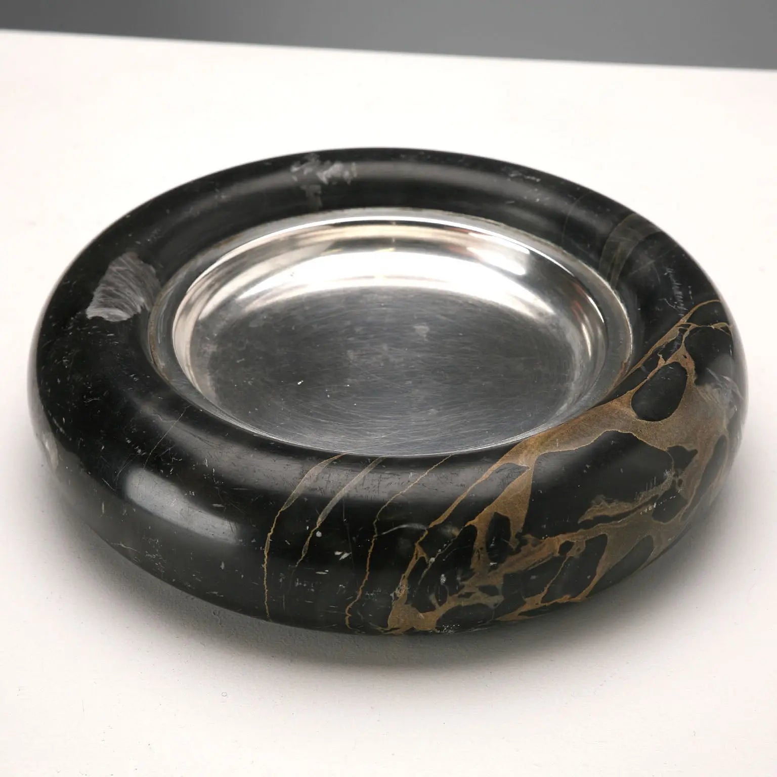 1970s Black Marble and Silver Valet Tray