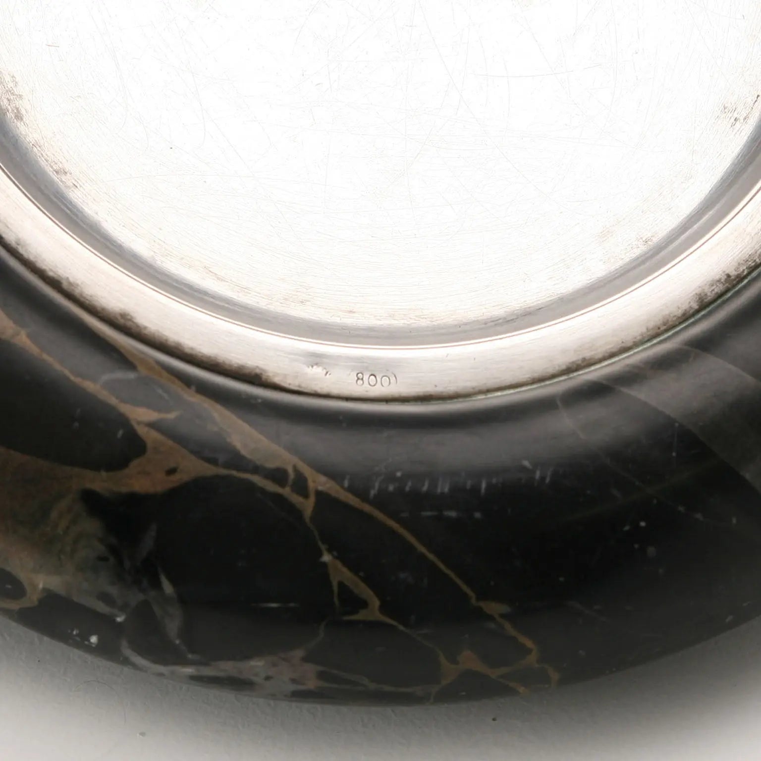 1970s Black Marble and Silver Valet Tray