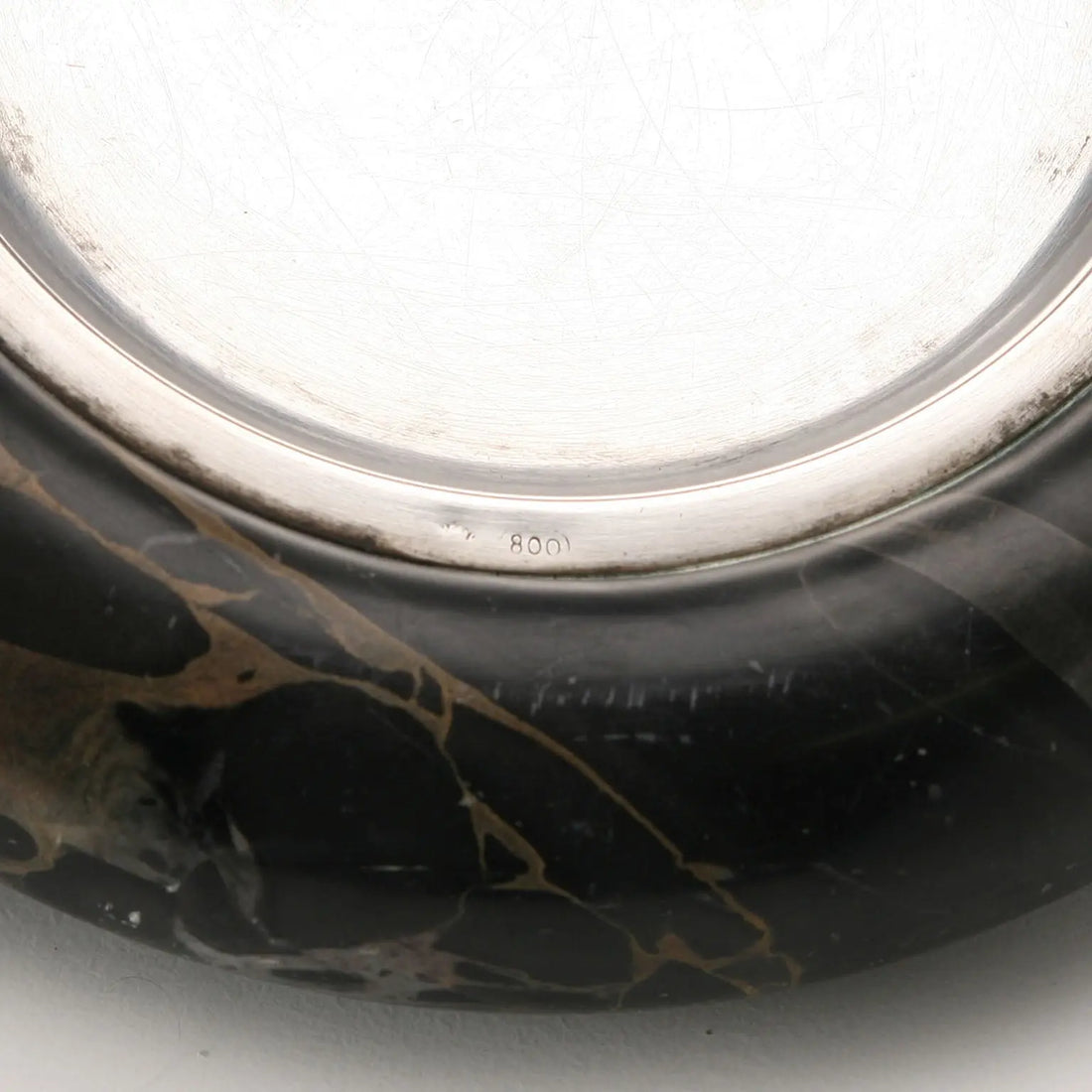 1970s Black Marble and Silver Valet Tray